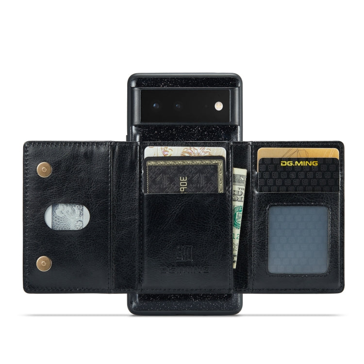 For Google Pixel 6a DG.MING M3 Series Glitter Powder Card Bag Leather Case(Black)