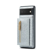 For Google Pixel 6a DG.MING M3 Series Glitter Powder Card Bag Leather Case(Silver)