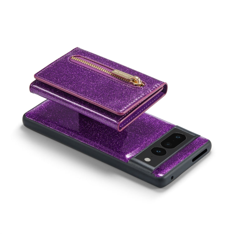 For Google Pixel 7 Pro DG.MING M3 Series Glitter Powder Card Bag Leather Case(Dark Purple)