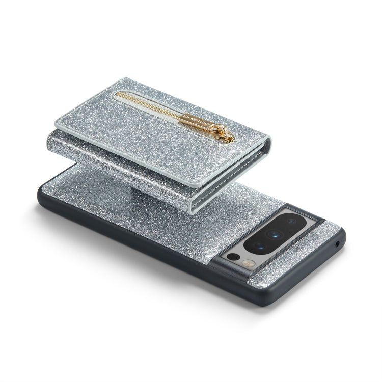 For Google Pixel 8 Pro DG.MING M3 Series Glitter Powder Card Bag Leather Case(Silver)