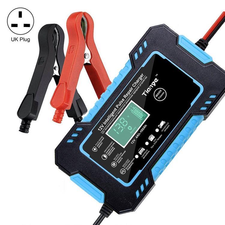 Motorcycle / Car Battery Smart Charger with LCD Creen, Plug Type:UK Plug(Blue)