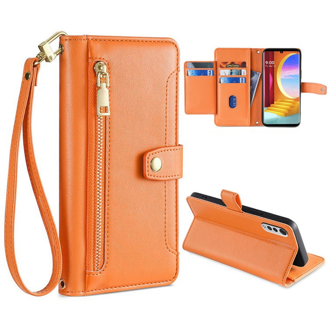 For LG Velvet Sheep Texture Cross-body Zipper Wallet Leather Phone Case(Orange)