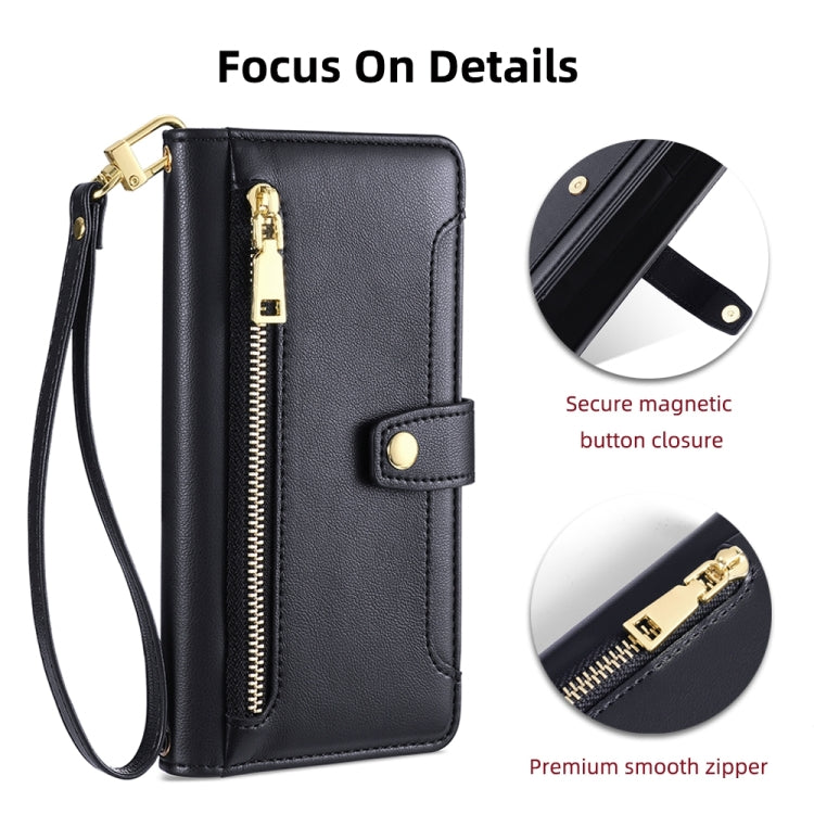 For Google Pixel 7 5G Sheep Texture Cross-body Zipper Wallet Leather Phone Case(Black)