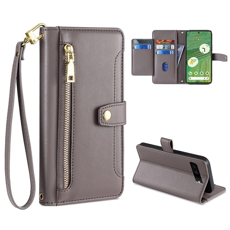 For Google Pixel 7 5G Sheep Texture Cross-body Zipper Wallet Leather Phone Case(Grey)