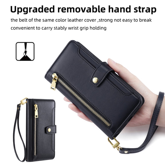 For Nokia C21 Plus Sheep Texture Cross-body Zipper Wallet Leather Phone Case(Black)