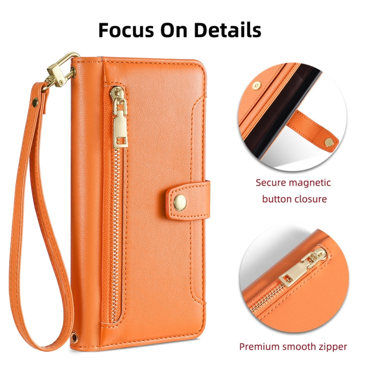 For Nokia C21 Plus Sheep Texture Cross-body Zipper Wallet Leather Phone Case(Orange)
