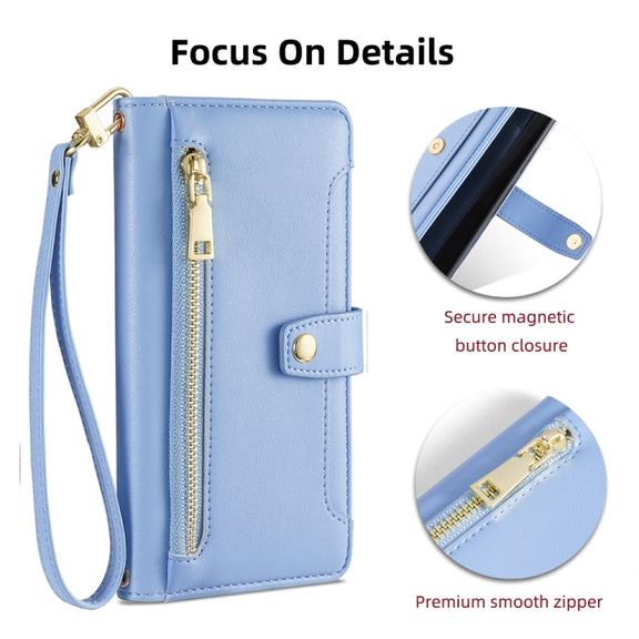 For Nokia C21 Plus Sheep Texture Cross-body Zipper Wallet Leather Phone Case(Blue)