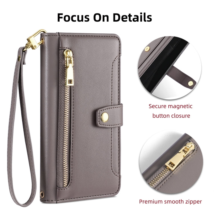 For Nokia C21 Plus Sheep Texture Cross-body Zipper Wallet Leather Phone Case(Grey)