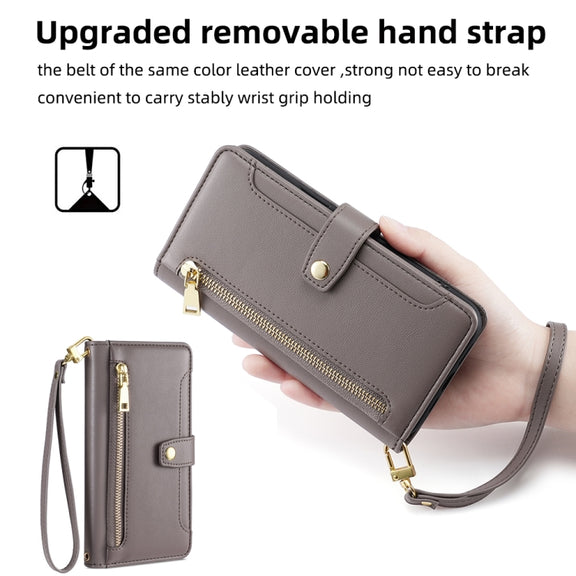 For Nokia C21 Plus Sheep Texture Cross-body Zipper Wallet Leather Phone Case(Grey)