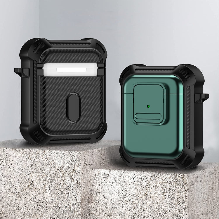 For AirPods 1 / 2 TPU + PC Shockproof Earphone Protective Case with Switch(Green)