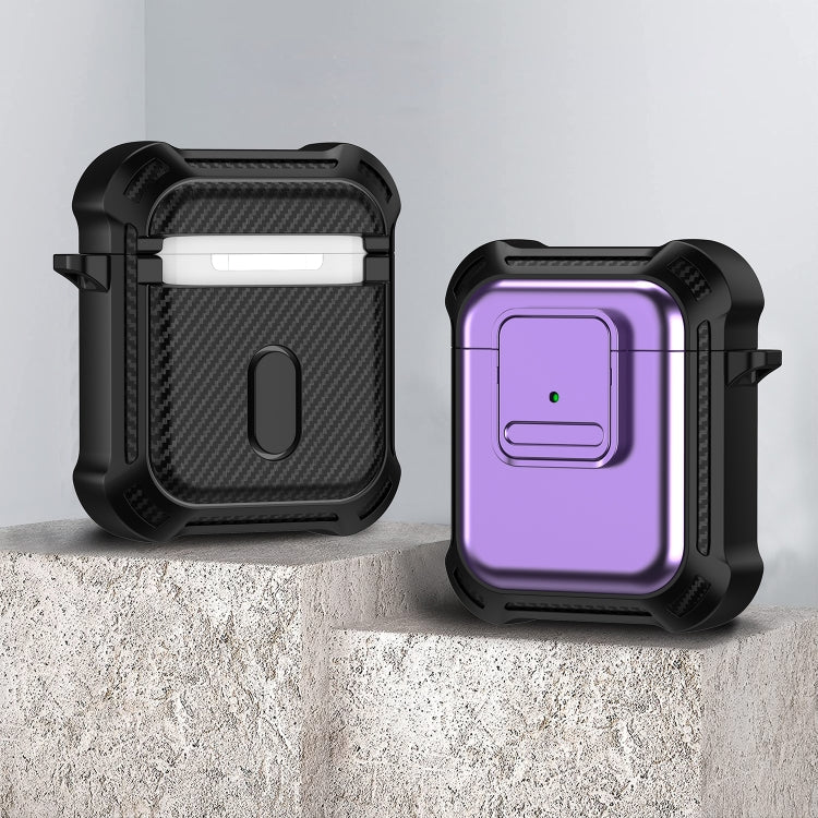 For AirPods 1 / 2 TPU + PC Shockproof Earphone Protective Case with Switch(Purple)