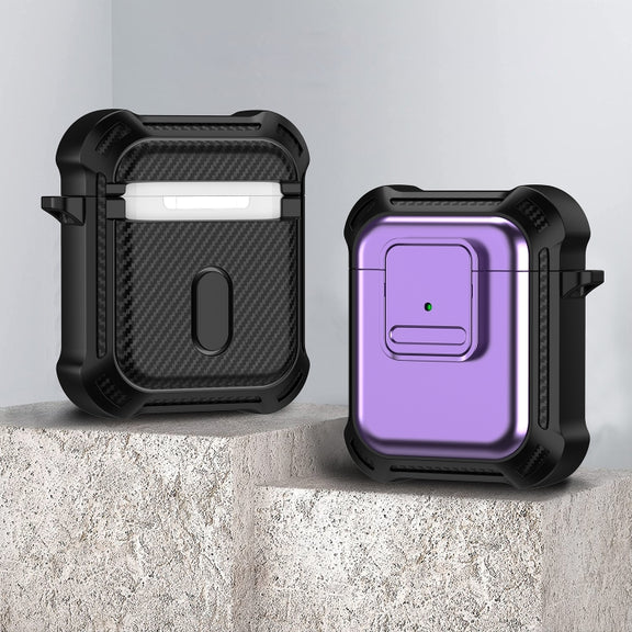 For AirPods 1 / 2 TPU + PC Shockproof Earphone Protective Case with Switch(Purple)