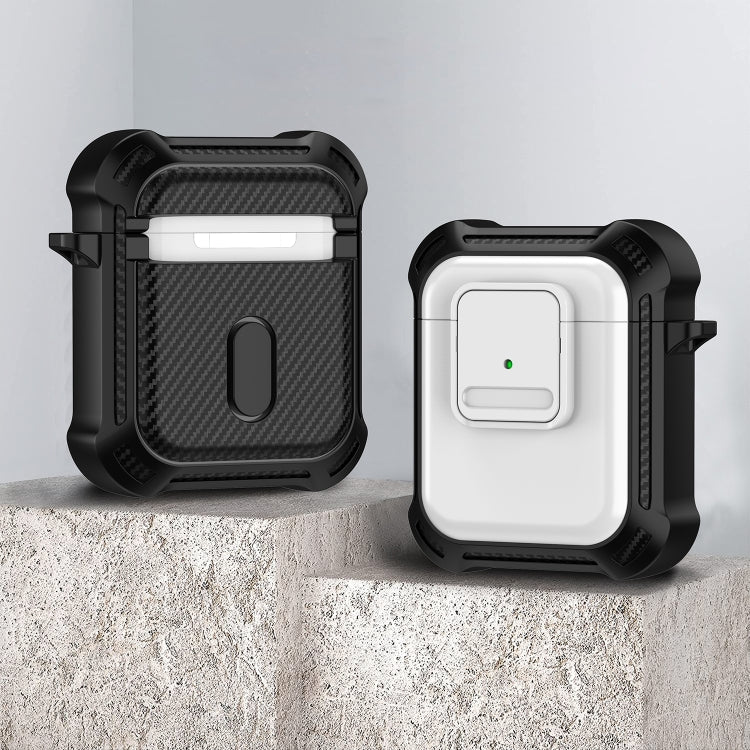For AirPods 1 / 2 TPU + PC Shockproof Earphone Protective Case with Switch(White)