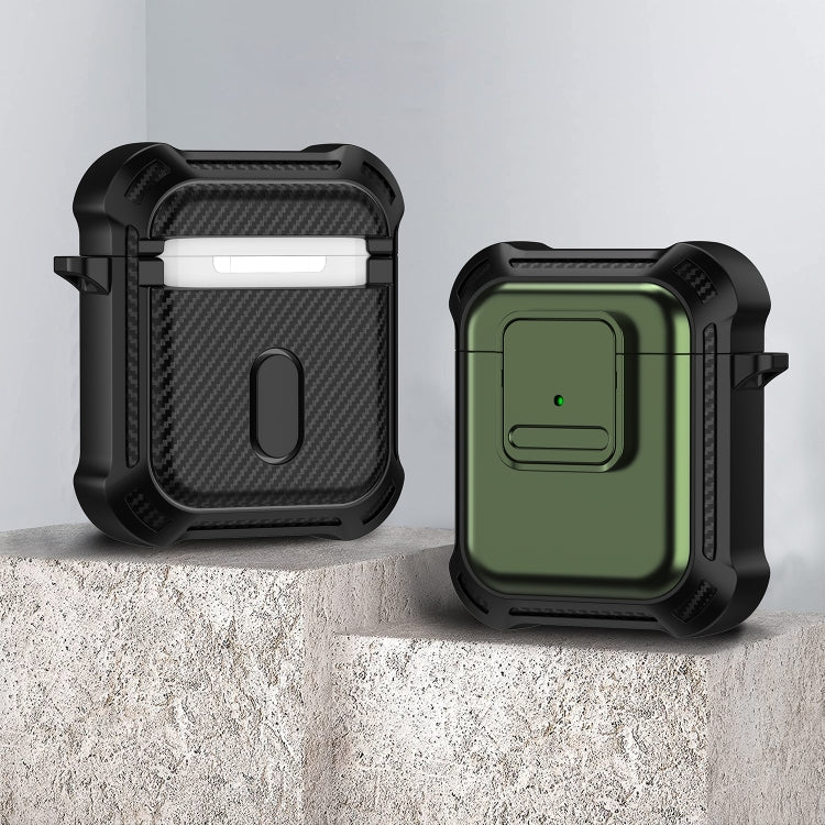 For AirPods 1 / 2 TPU + PC Shockproof Earphone Protective Case with Switch(Army Green)