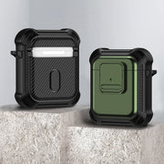 For AirPods 1 / 2 TPU + PC Shockproof Earphone Protective Case with Switch(Army Green)