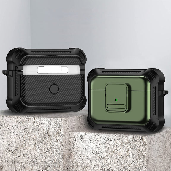 For AirPods Pro 2 TPU + PC Shockproof Earphone Protective Case with Switch(Army Green)