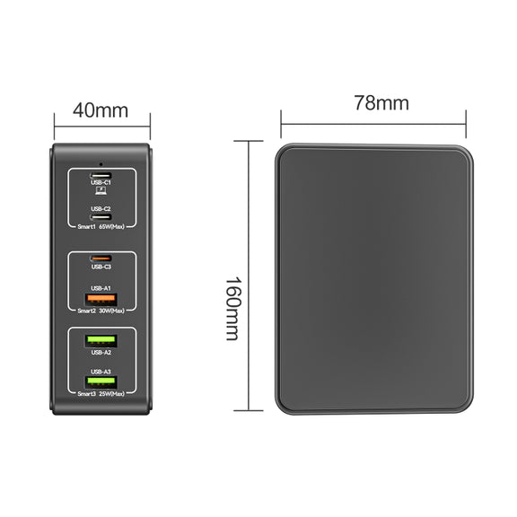 818H 120W Type-C + USB 6-Ports Desktop Fast Charger, Plug Type:UK Plug(Black)