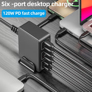 818H 120W Type-C + USB 6-Ports Desktop Fast Charger, Plug Type:UK Plug(Black)