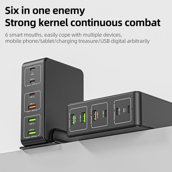 818H 120W Type-C + USB 6-Ports Desktop Fast Charger, Plug Type:UK Plug(Black)