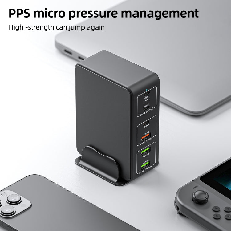 818H 120W Type-C + USB 6-Ports Desktop Fast Charger, Plug Type:UK Plug(Black)