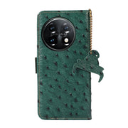 For OnePlus 11 5G Ostrich Pattern Genuine Leather RFID Phone Case(Green)