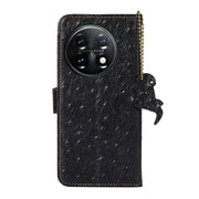 For OnePlus 11 5G Ostrich Pattern Genuine Leather RFID Phone Case(Black)