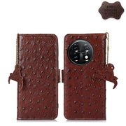 For OnePlus 11 5G Ostrich Pattern Genuine Leather RFID Phone Case(Coffee)