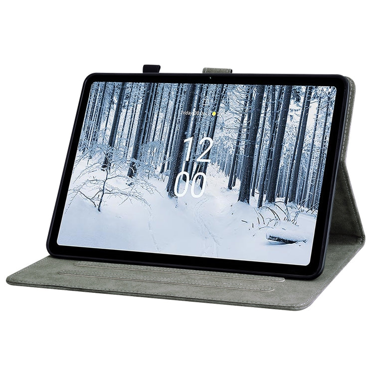 For Nokia T21 Tiger Pattern Flip Leather Tablet Case(Dark Blue)
