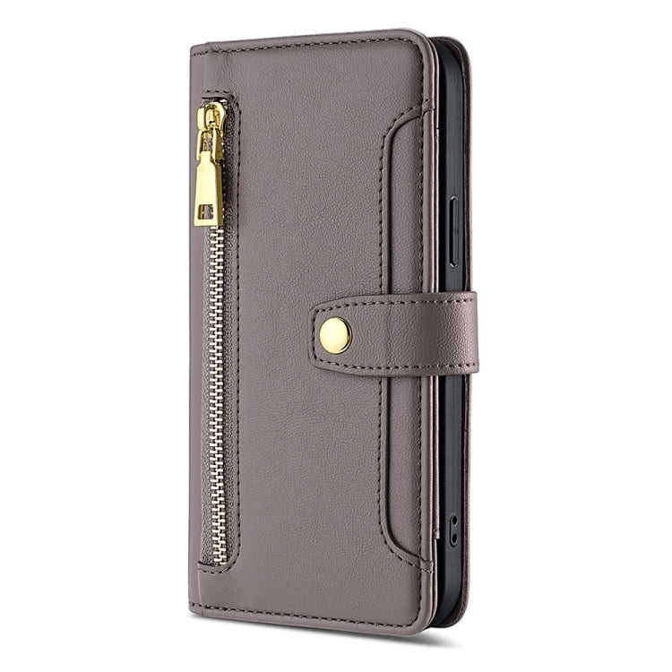 For OnePlus 11 Sheep Texture Cross-body Zipper Wallet Leather Phone Case(Grey)