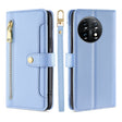 For OnePlus 11 Sheep Texture Cross-body Zipper Wallet Leather Phone Case(Blue) - OnePlus Cases by PMC TechLife | Online Shopping South Africa | PMC TechLife | Buy Now Pay Later Mobicred