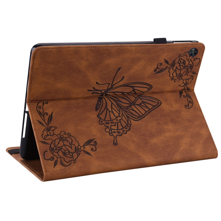 For Huawei MatePad SE Butterfly Flower Embossed Leather Tablet Case(Brown)