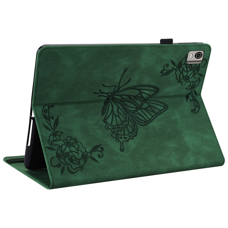 For Nokia T21 Butterfly Flower Embossed Leather Tablet Case(Green)