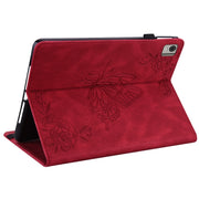 For Nokia T21 Butterfly Flower Embossed Leather Tablet Case(Red)