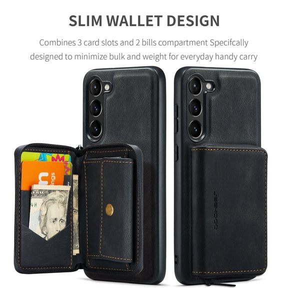 For Samsung Galaxy S24 5G JEEHOOD Magnetic Zipper Horizontal Flip Leather Phone Case(Black)