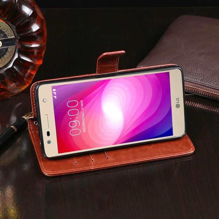 For LG X power2 idewei Crazy Horse Texture Horizontal Flip Leather Case with Holder & Card Slots & Wallet(Brown)