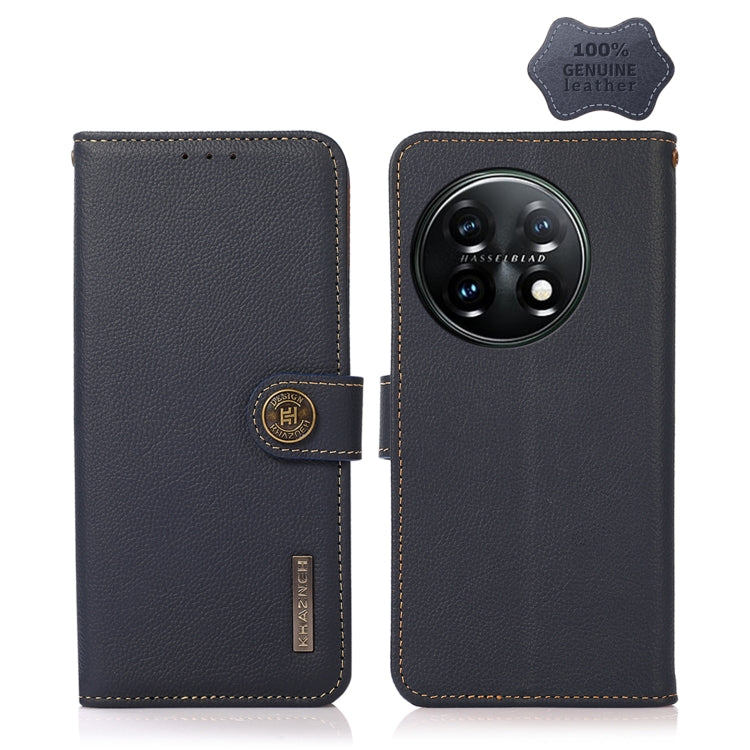 For OnePlus 11 KHAZNEH Custer Texture RFID Genuine Leather Phone Case(Blue)