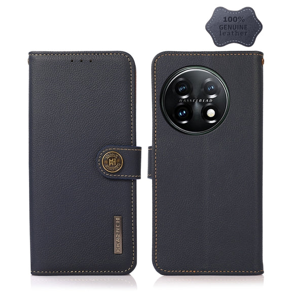 For OnePlus 11 KHAZNEH Custer Texture RFID Genuine Leather Phone Case(Blue)