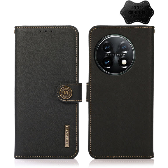 For OnePlus 11 KHAZNEH Custer Texture RFID Genuine Leather Phone Case(Black)