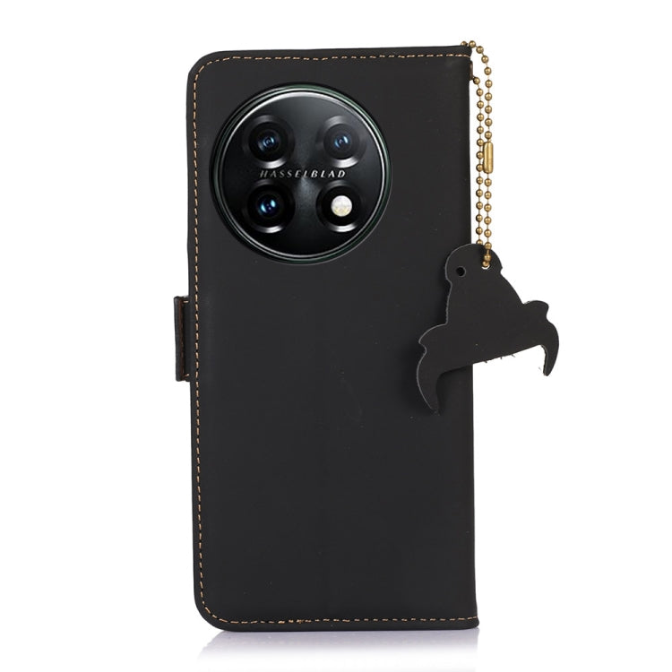 For OnePlus 11 Genuine Leather Magnetic RFID Leather Phone Case(Black)