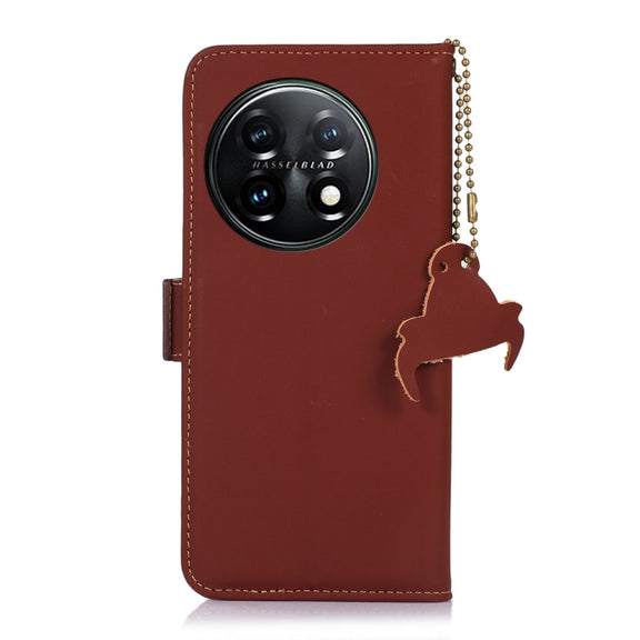For OnePlus 11 Genuine Leather Magnetic RFID Leather Phone Case(Coffee)