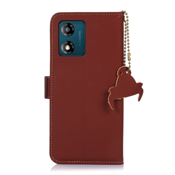 For Motorola Moto G53 5G Genuine Leather Magnetic RFID Leather Phone Case(Coffee)