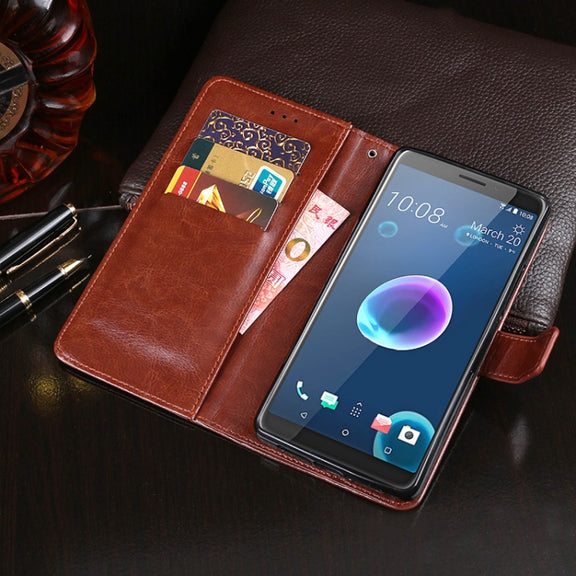 For HTC Desire 12 idewei Crazy Horse Texture Horizontal Flip Leather Case with Holder & Card Slots & Wallet(Sky Blue)