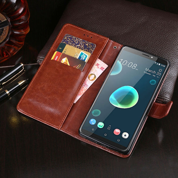 For HTC Desire 12+ idewei Crazy Horse Texture Horizontal Flip Leather Case with Holder & Card Slots & Wallet(Red)