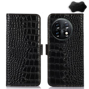 For OnePlus 11 5G Crocodile Top Layer Cowhide RFID Leather Phone Case(Black)