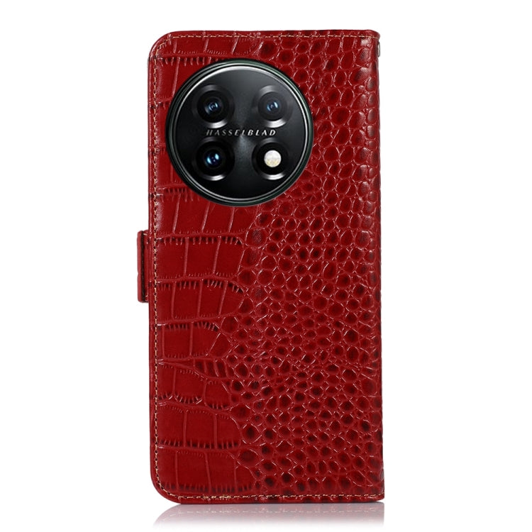 For OnePlus 11 5G Crocodile Top Layer Cowhide RFID Leather Phone Case(Red)