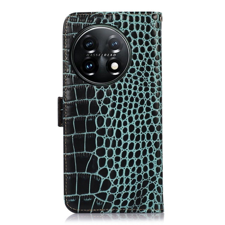 For OnePlus 11 5G Crocodile Top Layer Cowhide RFID Leather Phone Case(Green)