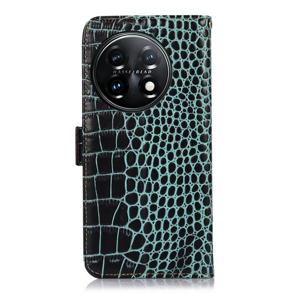For OnePlus 11 5G Crocodile Top Layer Cowhide RFID Leather Phone Case(Green)