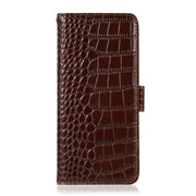 For OnePlus 11 5G Crocodile Top Layer Cowhide RFID Leather Phone Case(Brown)