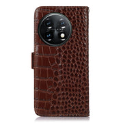 For OnePlus 11 5G Crocodile Top Layer Cowhide RFID Leather Phone Case(Brown)