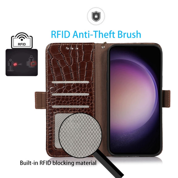 For OnePlus 11 5G Crocodile Top Layer Cowhide RFID Leather Phone Case(Brown)